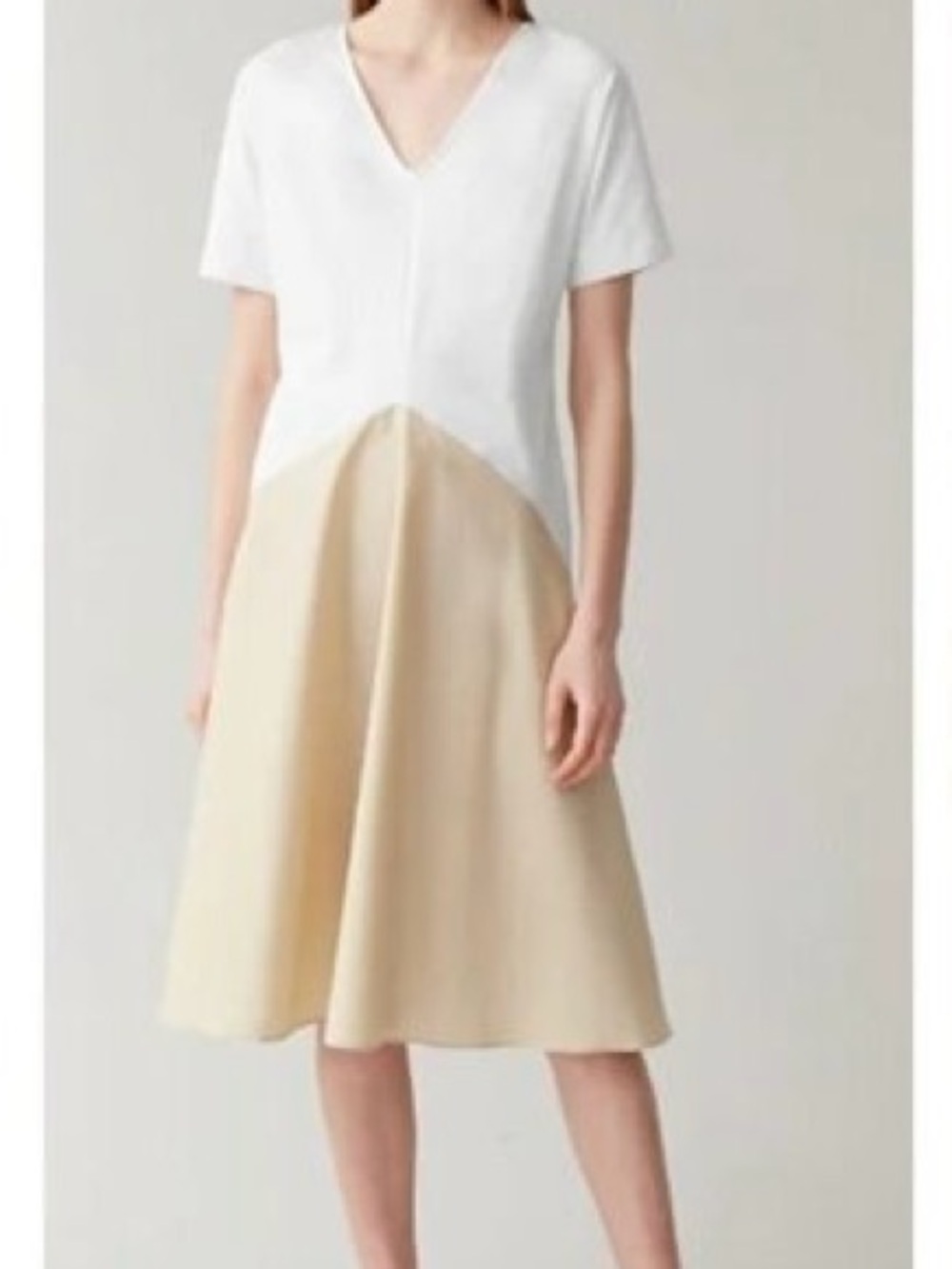 COS Paneled Mixed Media V Neck Midi T Shirt Dress Size M